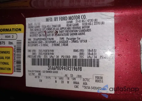 2014 Ford Fusion Titanium z USA, uszkodzony, nr VIN 3FA6P0D94ER219698